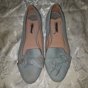 MUI MUI blue suede flats with bows & jewled heels